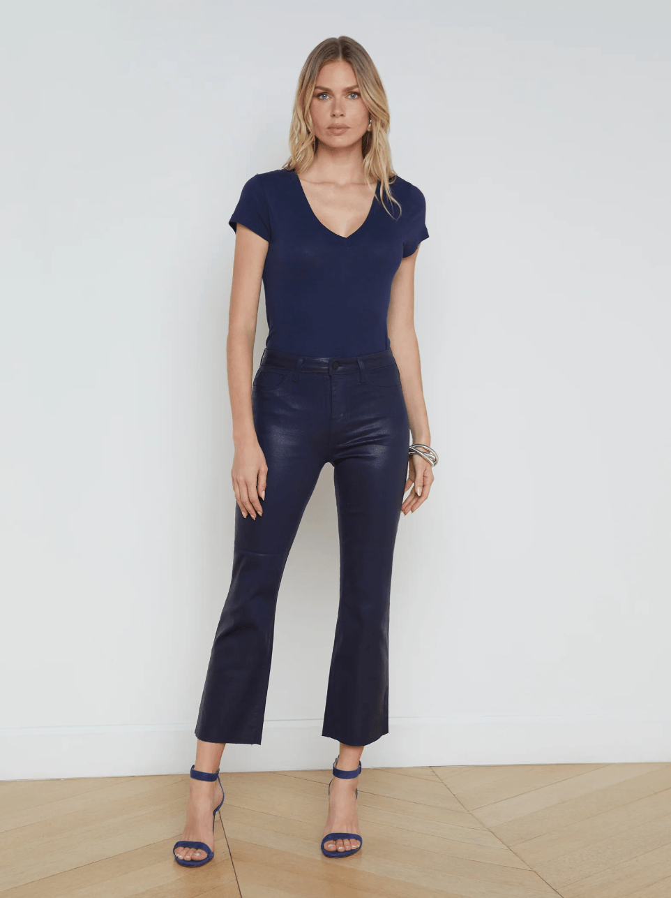 Kendra Coated Crop High Rise Flare - Lukka Boutique