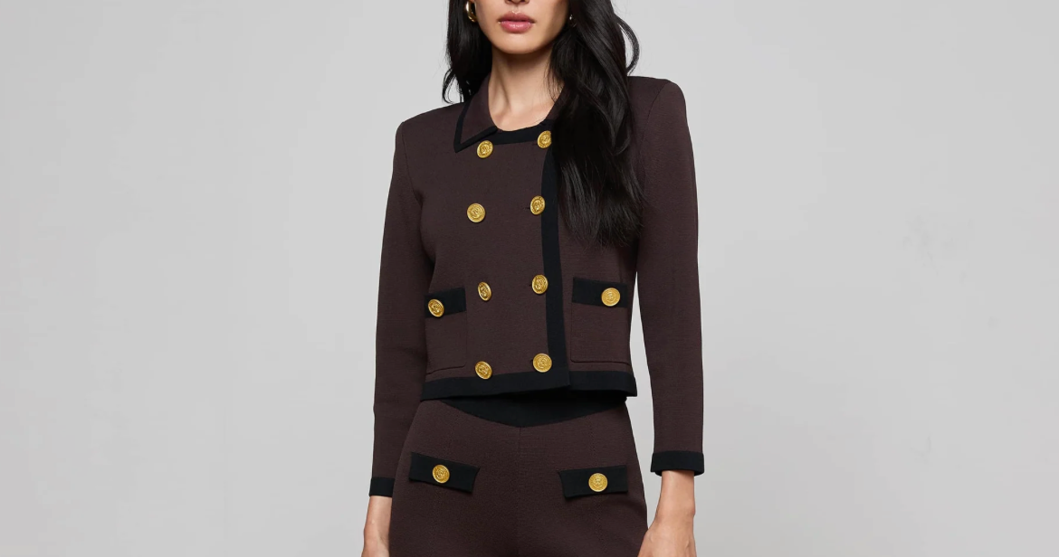 Janu Cropped Knit Jacket in Dark Brown/Black - Lukka Boutique