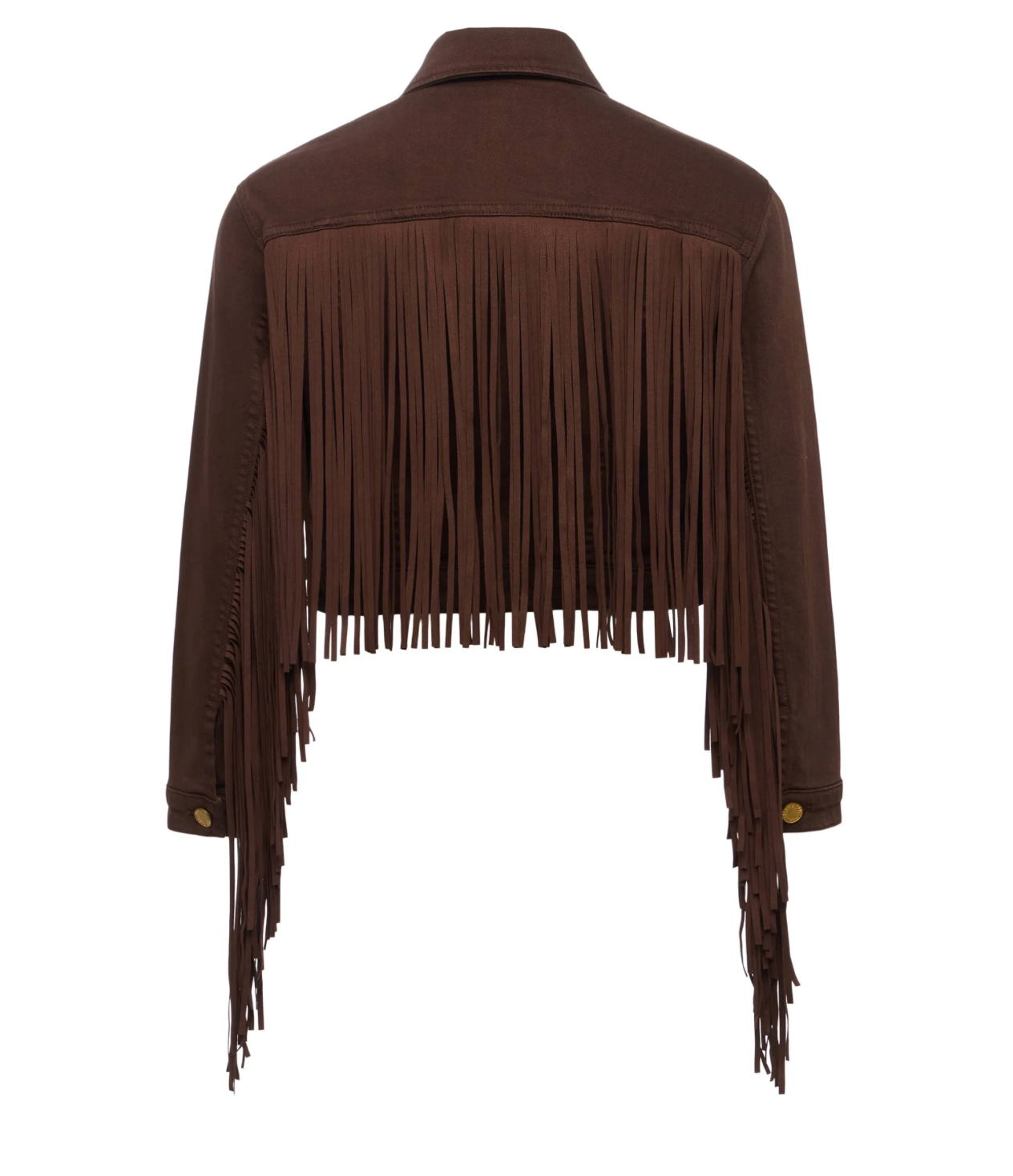 Koda Crop Jacket Fringe in Brown - Lukka Boutique