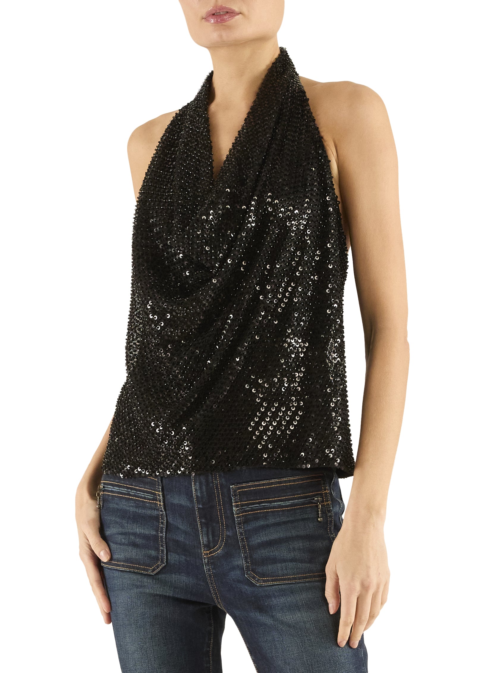 Alice Beaded Mesh Halter Top in Black - Lukka Boutique