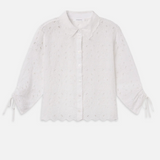 The Paisley Eyelet Cinch Sleeve Shirt in White