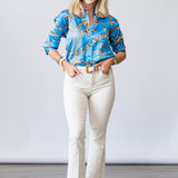 Dani 3/4 Sleeve Blouse in Dresden Blue/Gold Multi Southwest Chain