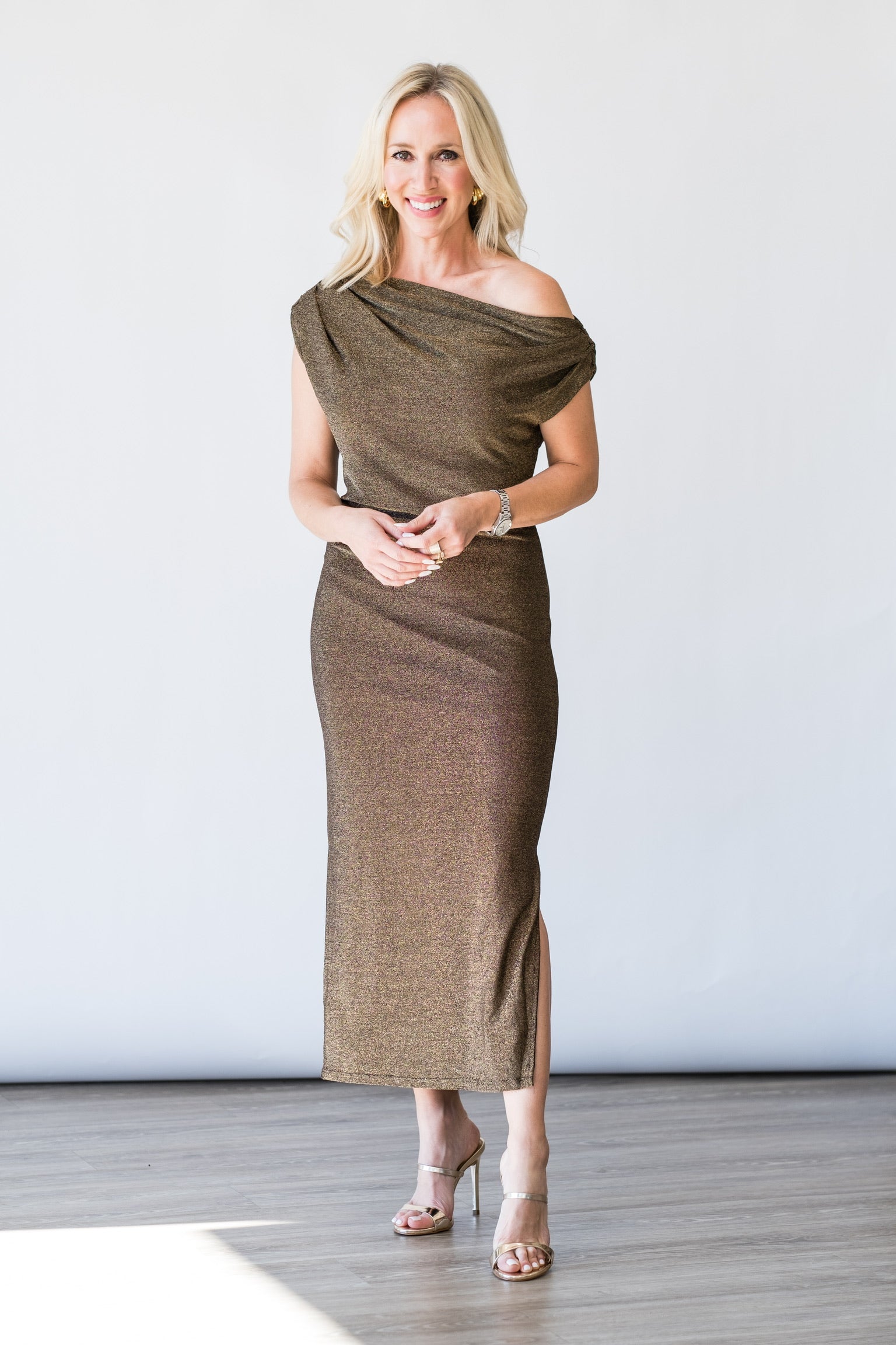 Rocker Metallic Chet Dress in Gold - Lukka Boutique