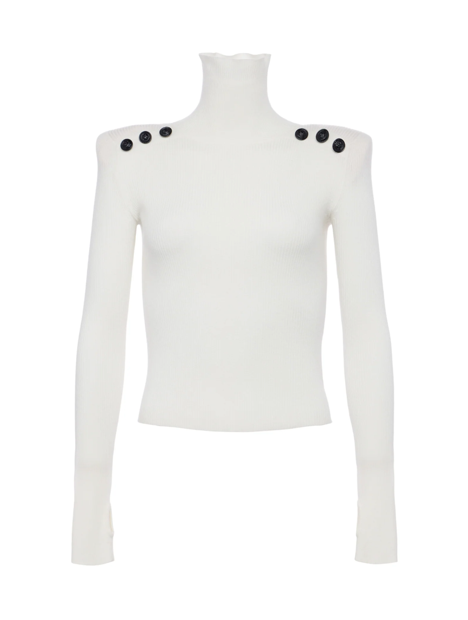 Reeves Button Detail Turtleneck in Ivory