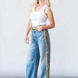 Fringe Half-Pipe Button Sneak Jean in Folk Star