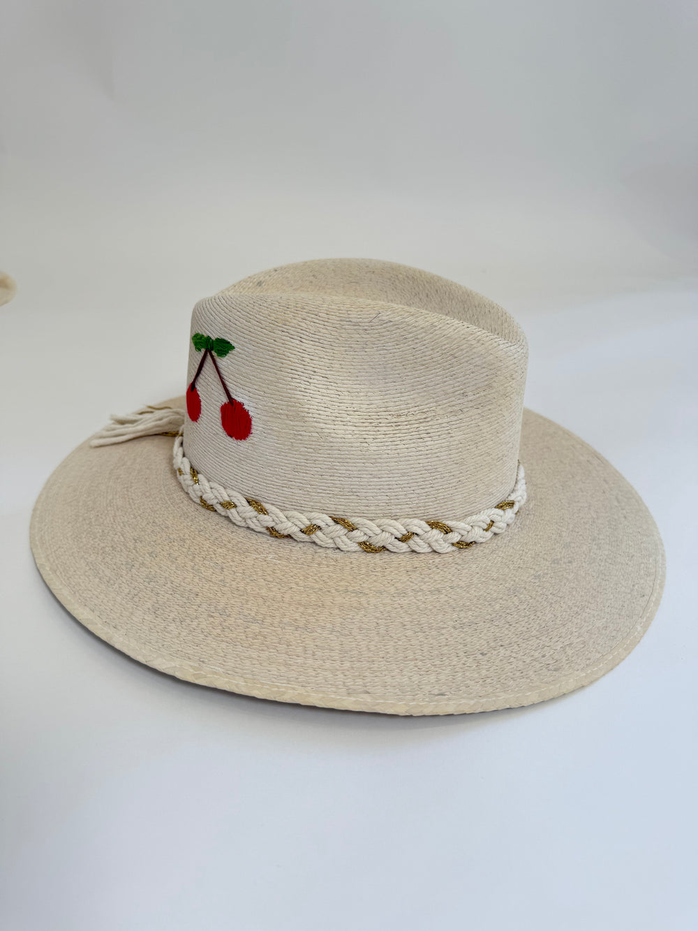 White Palm Hat with Cherries