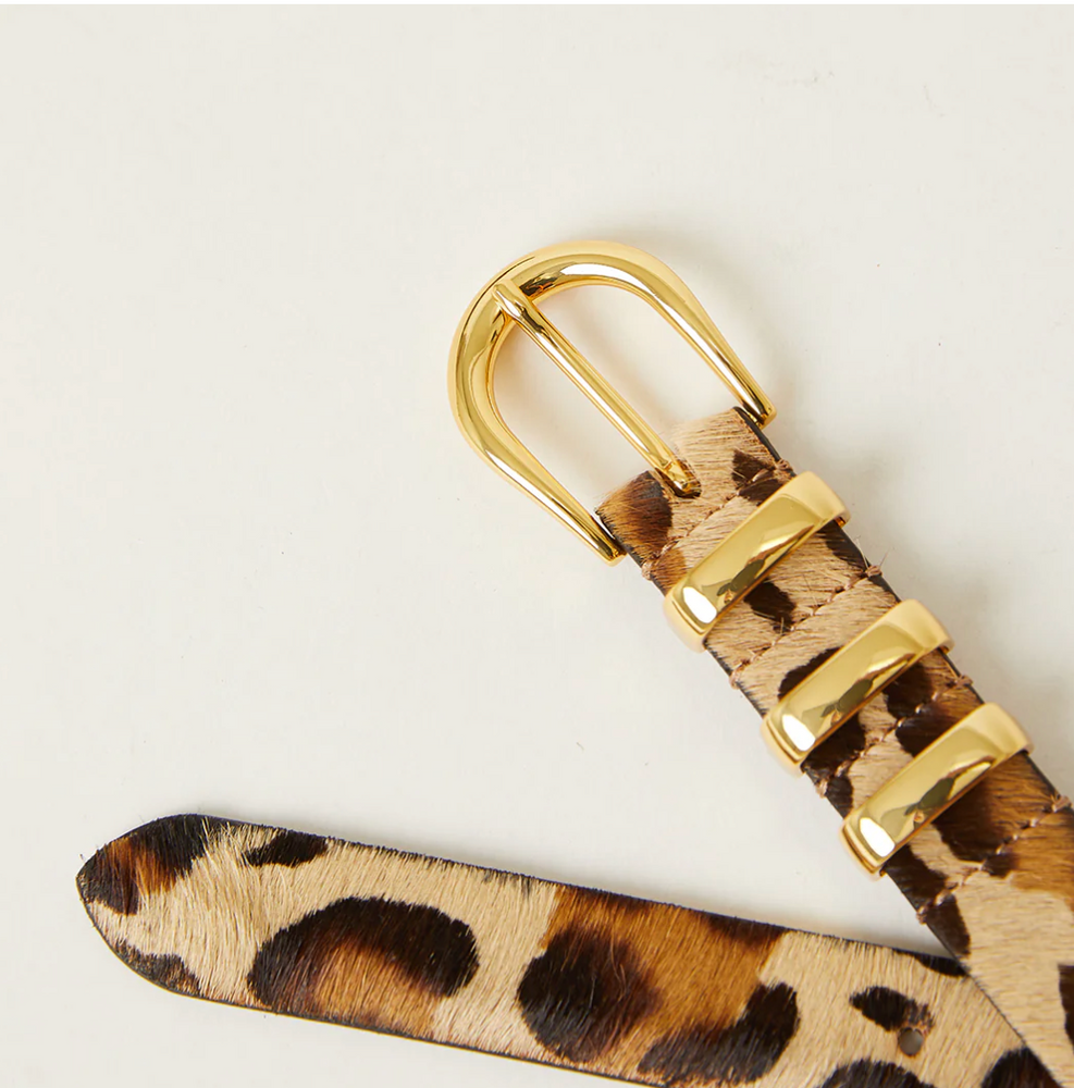 
                  
                    Kad Calf Hair Leather Belt in Leopard Gold
                  
                