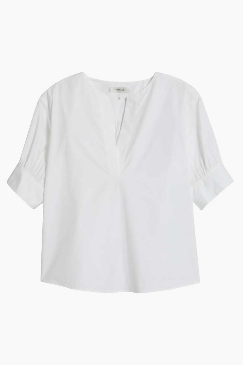 V-Neck Popover Top in White - Lukka Boutique