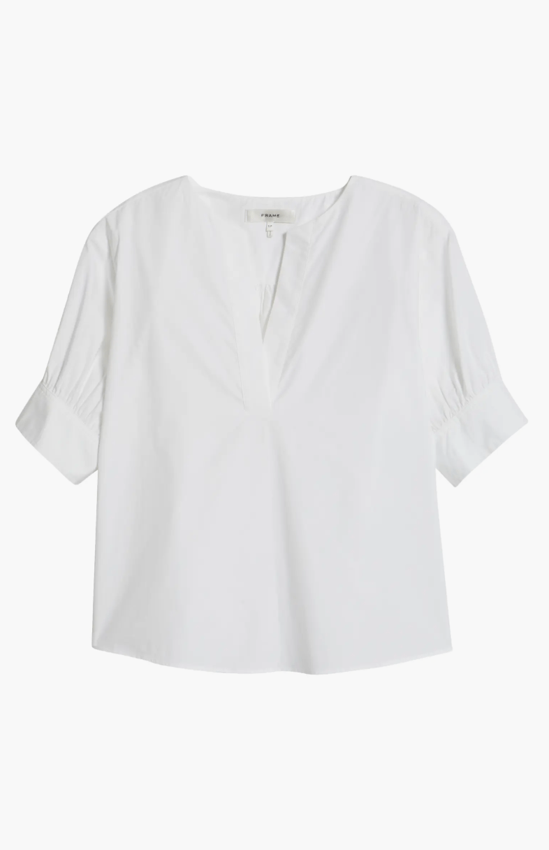 V-Neck Popover Top in White