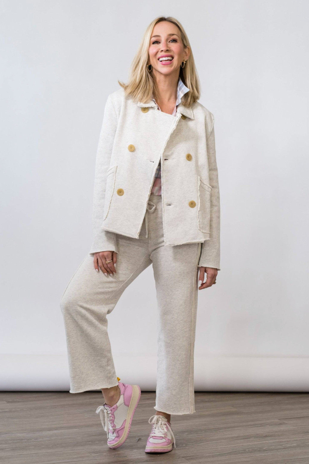 Mini Belfast Crop Peacoat in Heather White Melange - Lukka Boutique