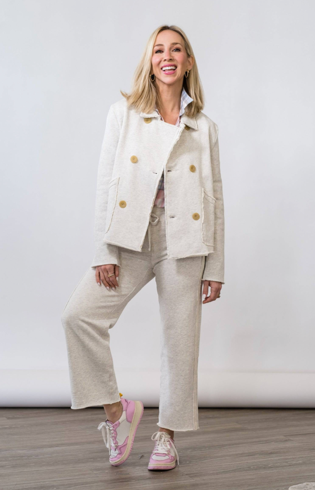 Mini Belfast Crop Peacoat in Heather White Melange - Lukka Boutique