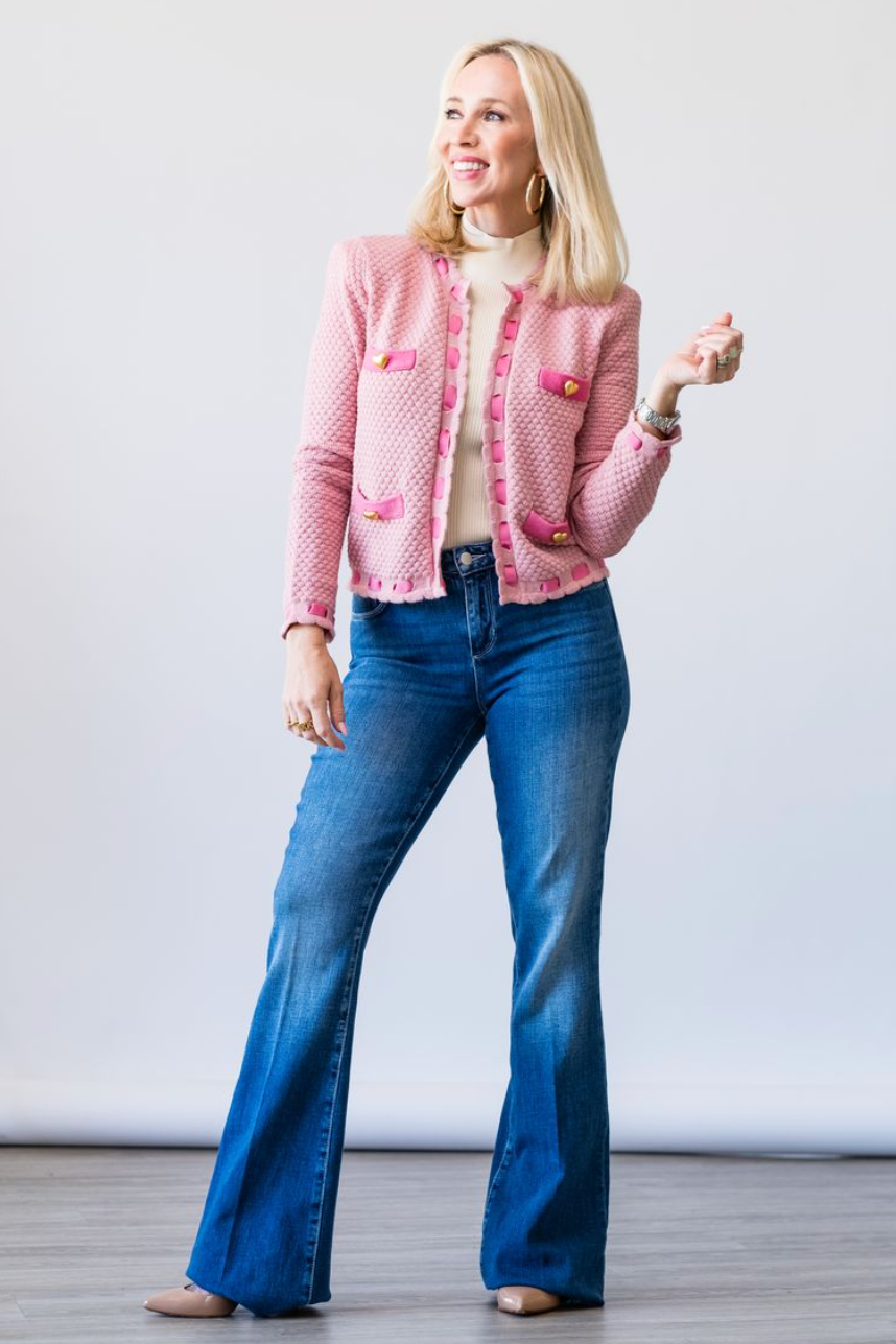 Astor Contrast Trim Cardigan in Dusty Pink - Lukka Boutique