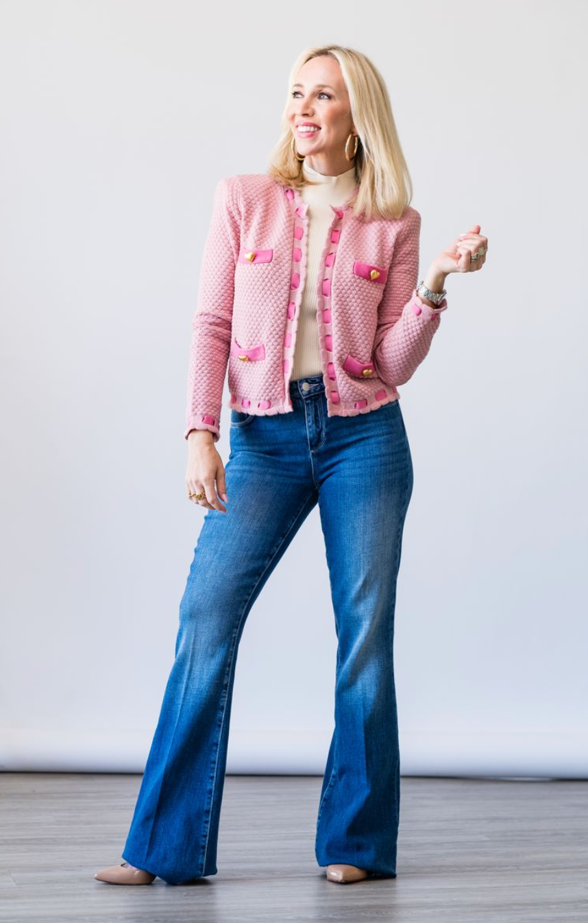 Astor Contrast Trim Cardigan in Dusty Pink - Lukka Boutique