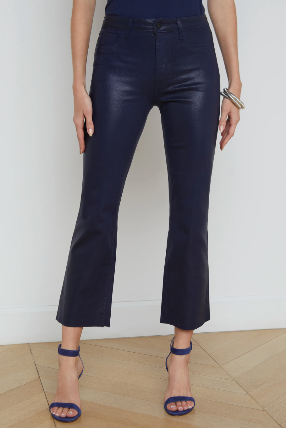 Kendra High Rise Crop Flare in Midnight Coated - Lukka Boutique