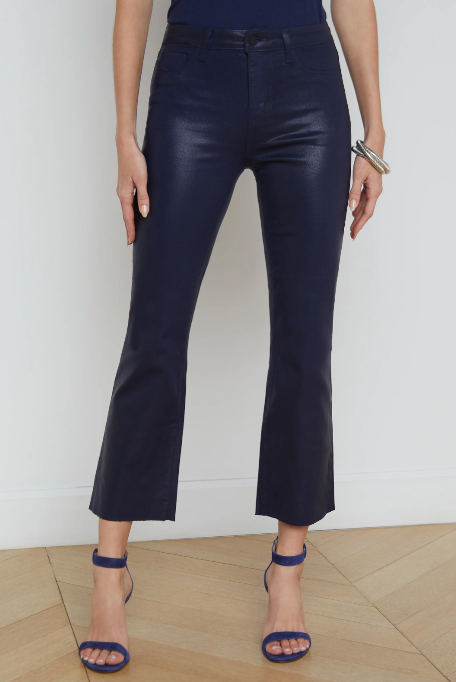 Kendra High Rise Crop Flare in Midnight Coated