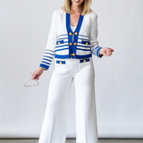 Catie V-Neck in Knit Blazer in White