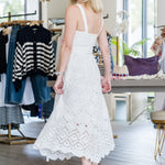 Calypso Dress in Trellis Eyelet White - Lukka Boutique