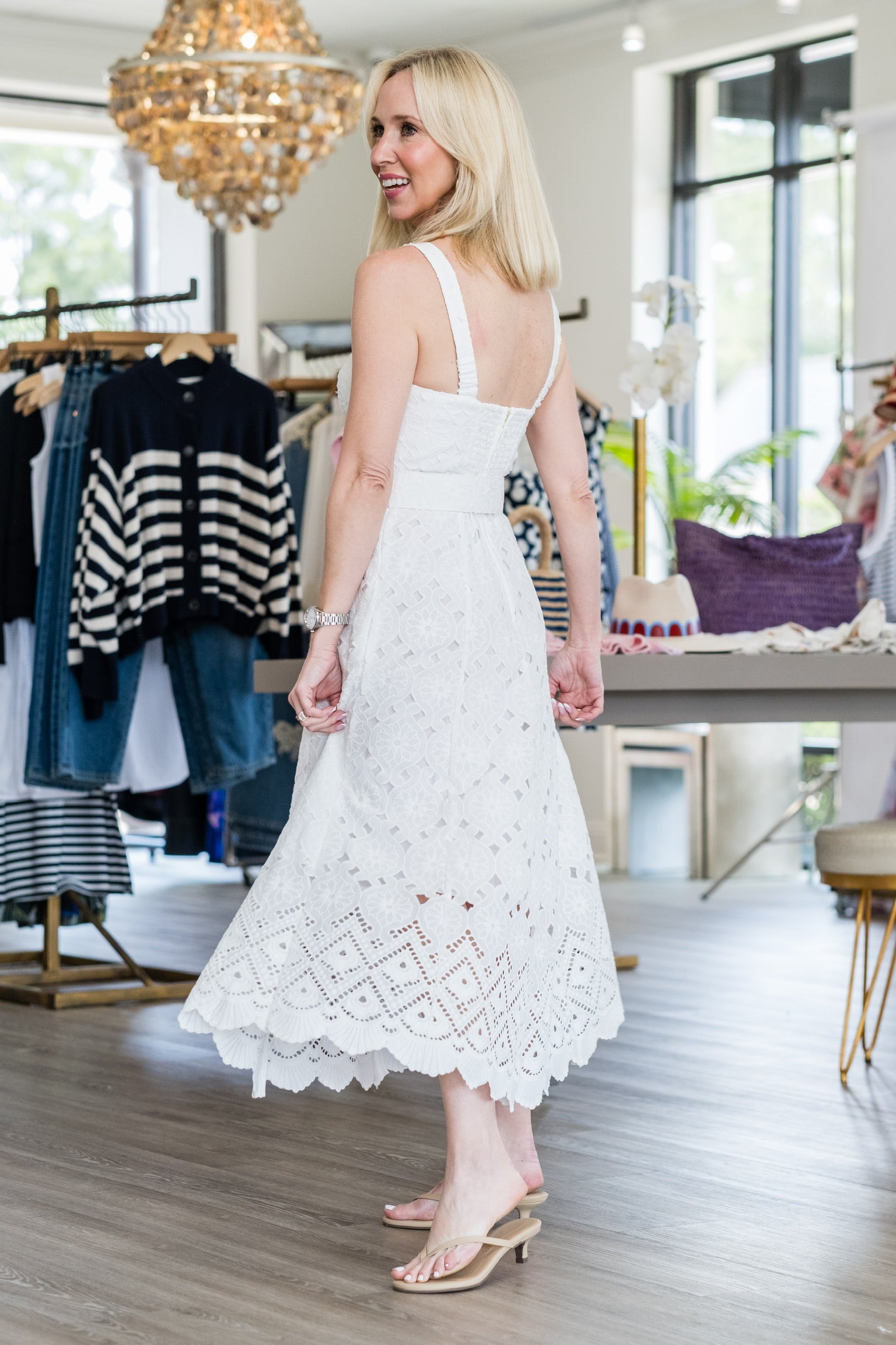 Calypso Dress in Trellis Eyelet White - Lukka Boutique