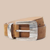 Aya Western Engraved Belt in Cognac Suede