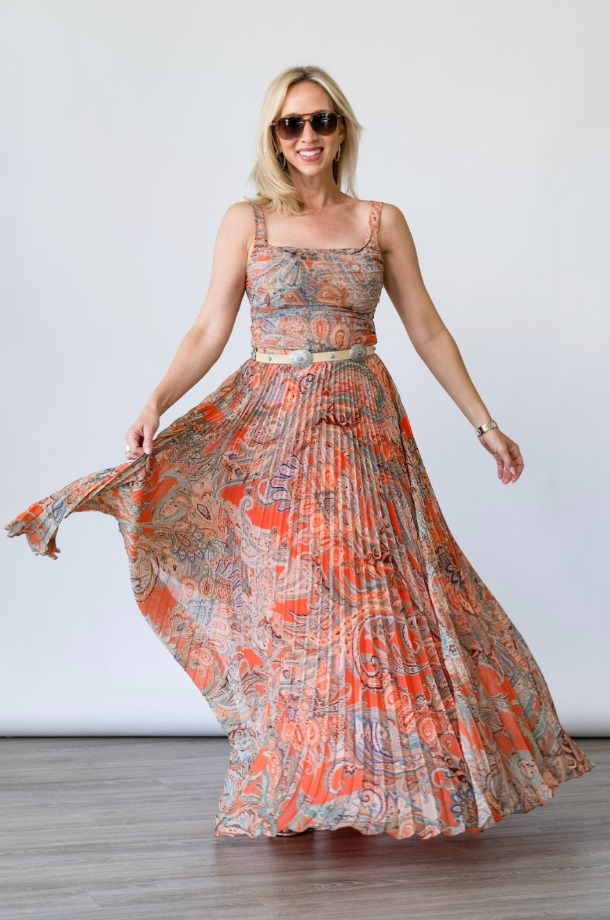Torin Pleated Maxi Skirt in Paisley