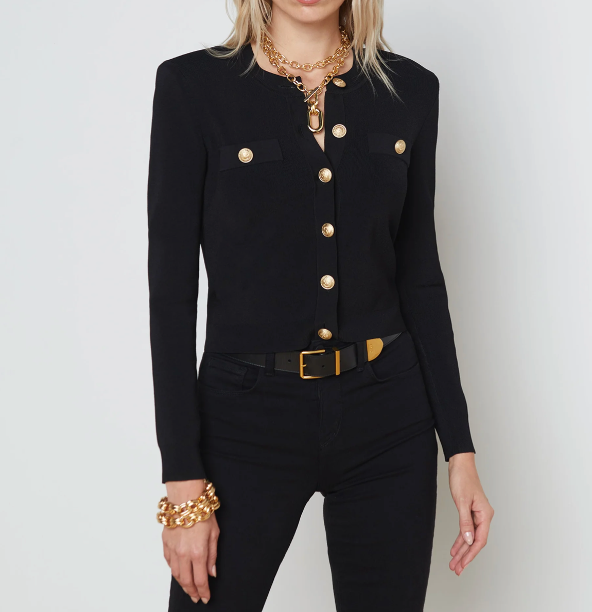 Toulouse Crop Crewneck Cardigan in Black - Lukka Boutique