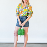Perrie Bucket Mini Woven Square Handbag