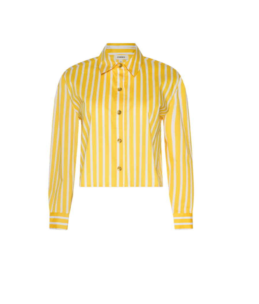 Cosette Crop Hi Low Shirt in Dandelion/White Stripe - Lukka Boutique
