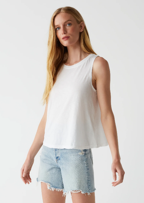 Pico Wide Crew Neck Tank in White