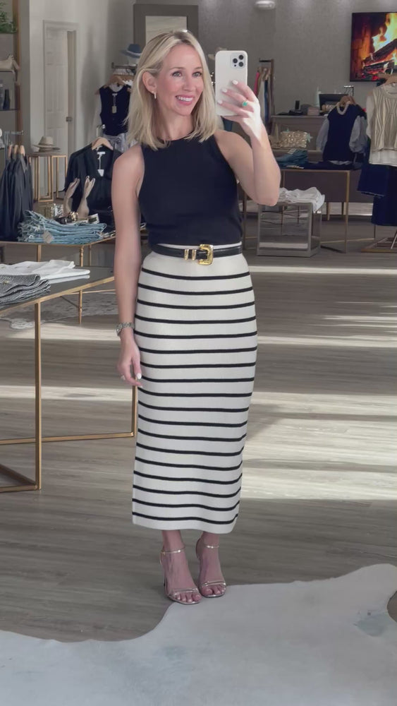 
                  
                    Load and play video in Gallery viewer, Boston Striped Midi Skirt in Birch
                  
                