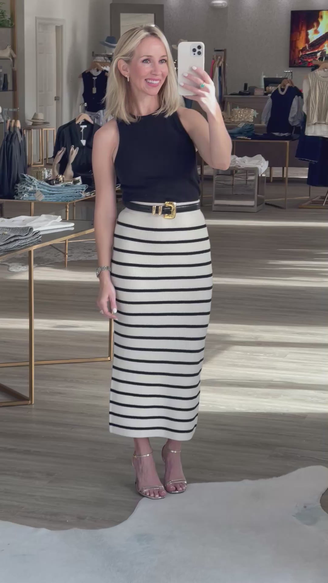 
                  
                    Load and play video in Gallery viewer, Boston Striped Midi Skirt in Birch
                  
                